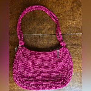 The Sak Josie Convertible Crossbody in Crochet, Adjustable Shoulder Strap, Pink